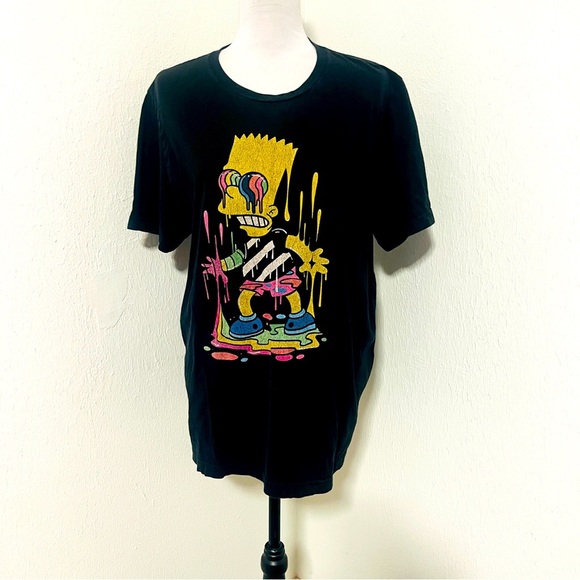 Vintage Men’s Size XL Trippy Bart Simpson Paint Drip 100% Cotton T-Shirt Black - Picture 1 of 4